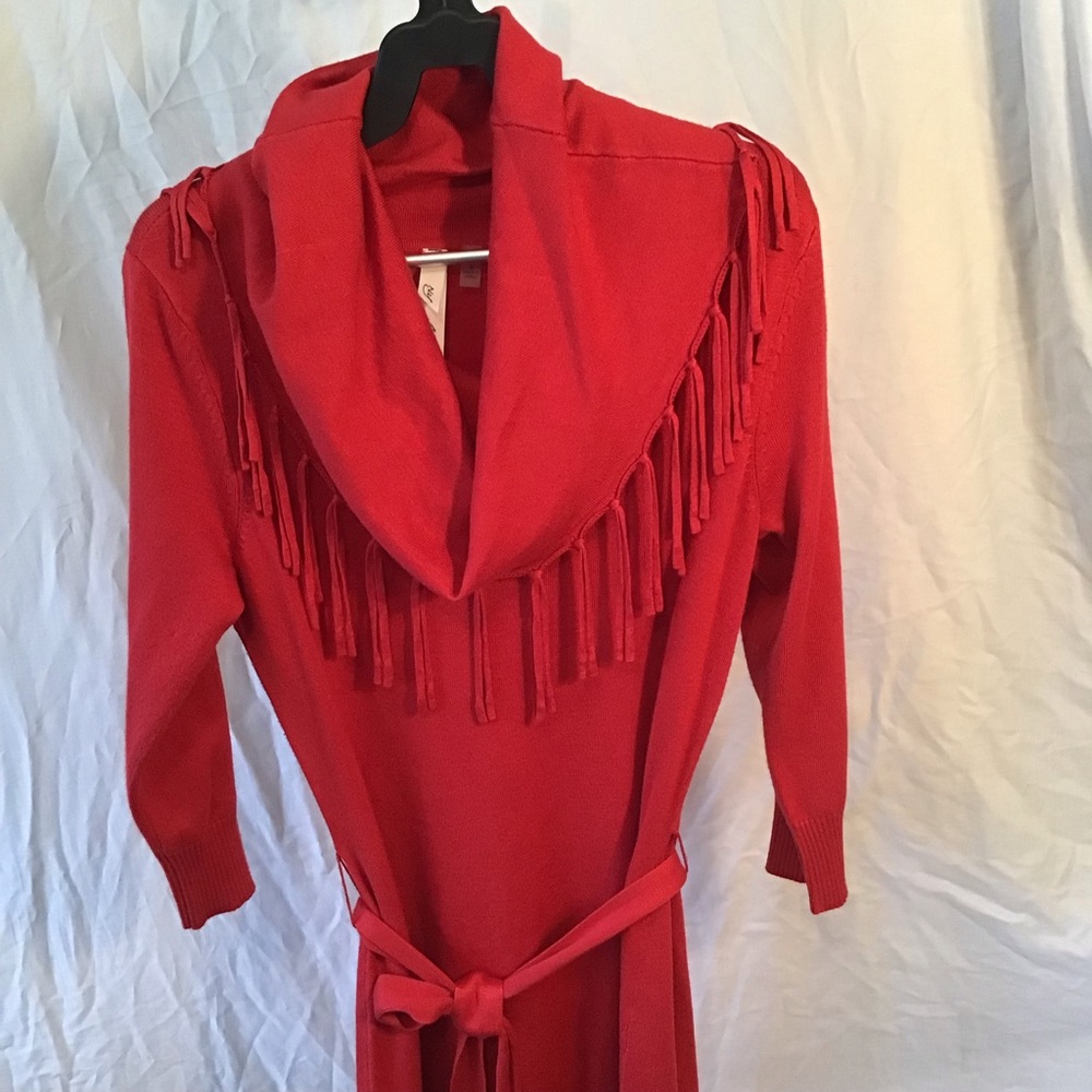 Red knit dress with fringe collar S.   Worn once